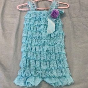 Aqua and flower lace romper used for pictures
